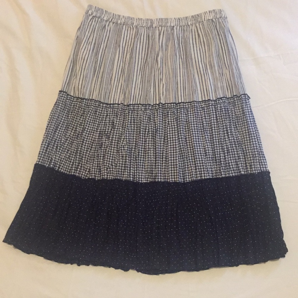 Cotton Blend Navy and White A-line Peasant Skirt